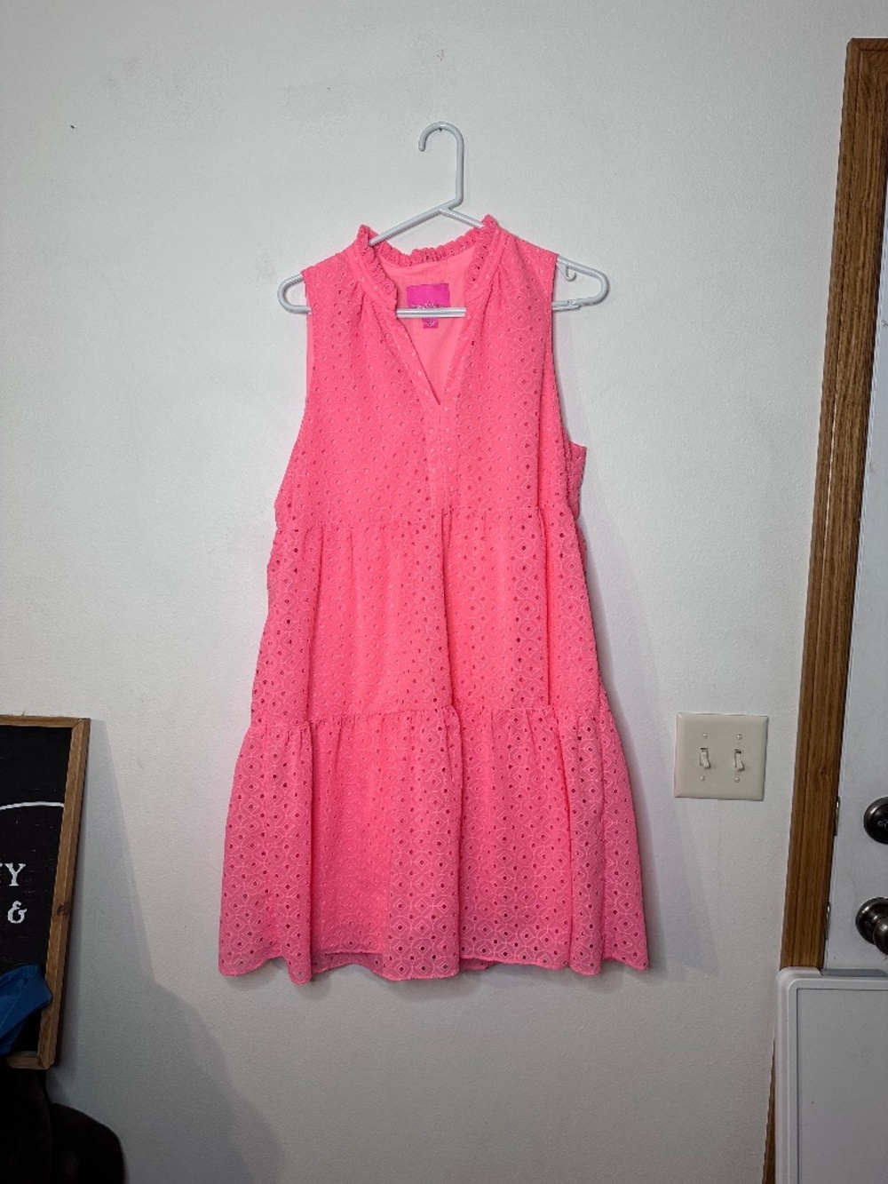 Lilly Pulitzer Pink Eyelet Lace Tiered Dress Preppy Summer
